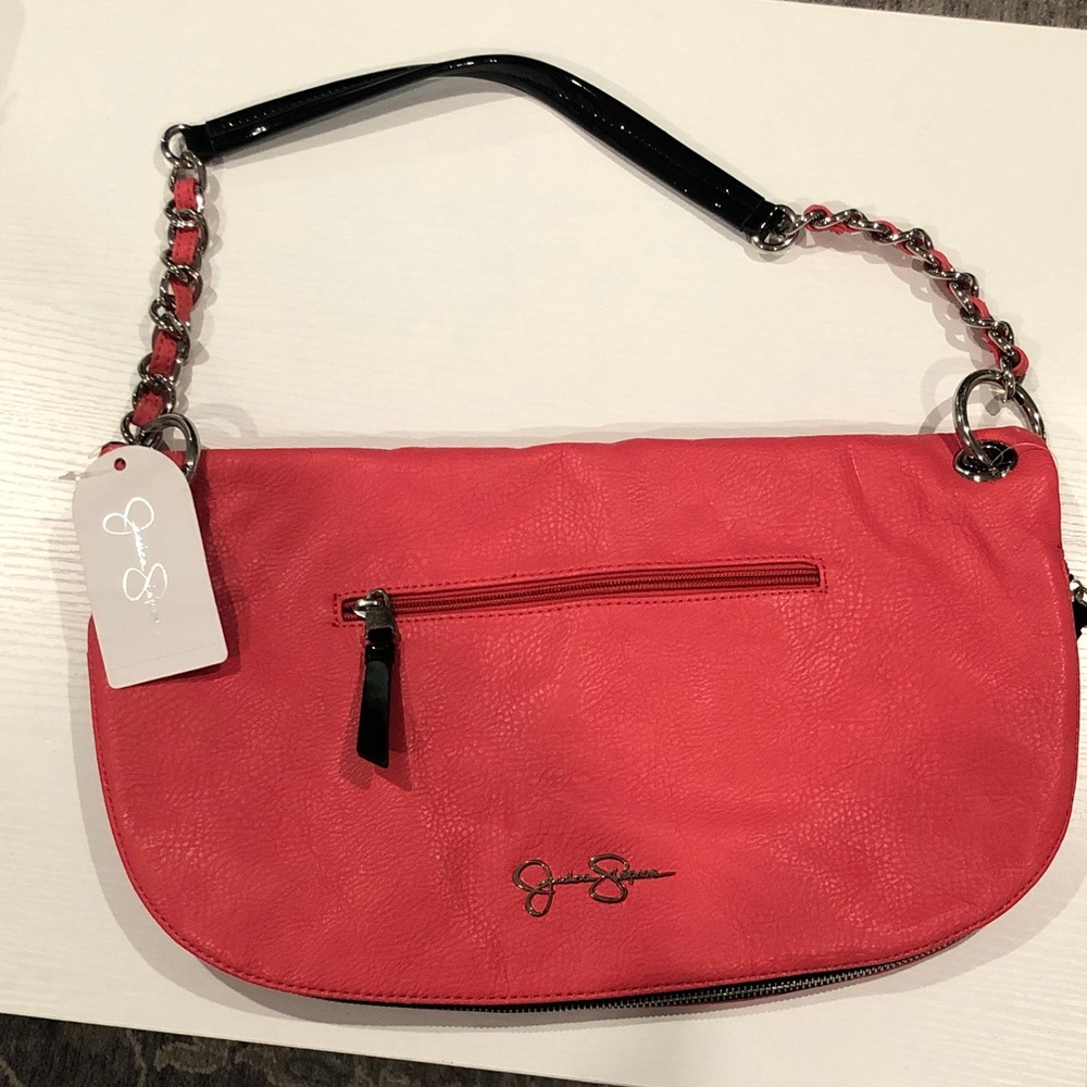 Jessica Simpson Coral-Red Chain Shoulder Bag